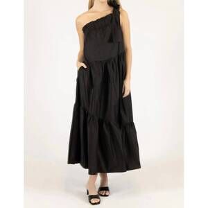 NEW BEFORE YOU COLLECTION poplin one shoulder maxi dress in black